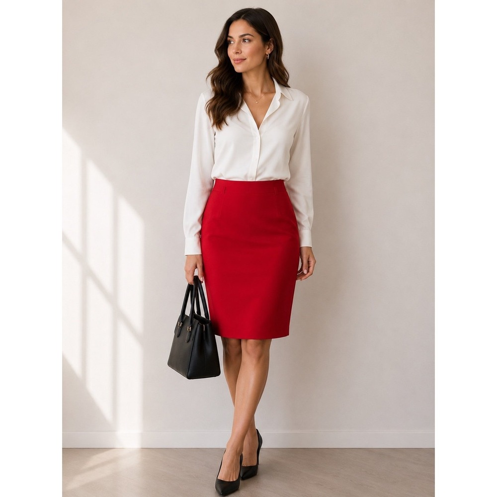 Apostrophe Stretch Red Pencil Skirt Size 4 Career Office Business Classic